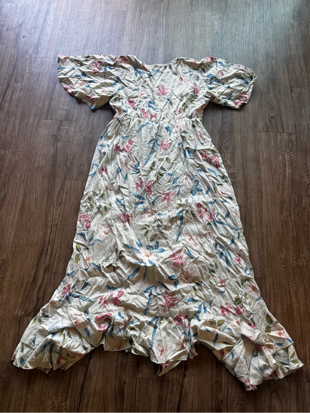 NWT Kiyonna Floral Wrap Maxi Dress in Cream with Pink & Blue Accents size XL - Picture 8 of 9